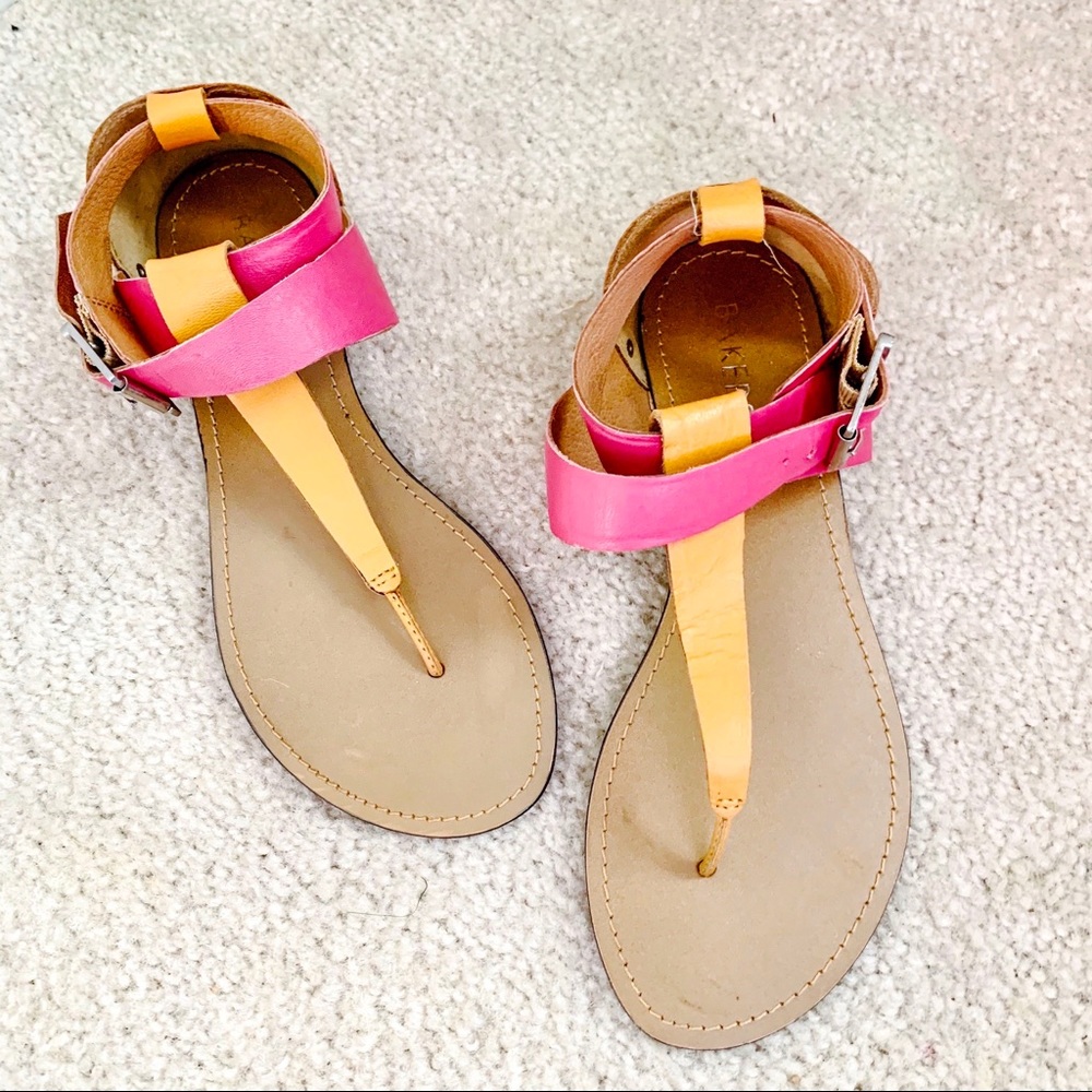 BAKERS “Aston” Pink and Coral Wrap Flat Sandal